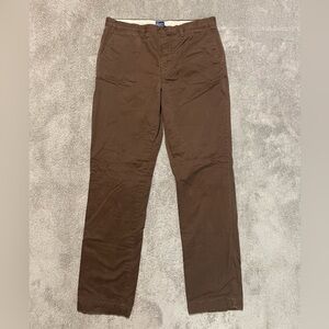 J Crew Flannel Lined Chino Pants Mens 33x 32 Brown Cotton Straight Leg